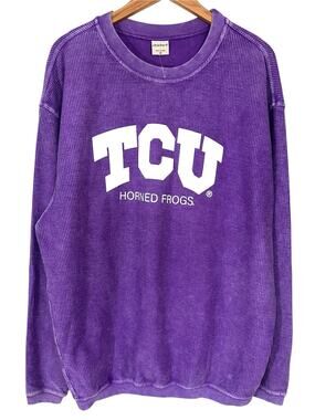 Chicka-D TCU Horned Frogs Purple College Block Original Corded Crew Sweatshirt M